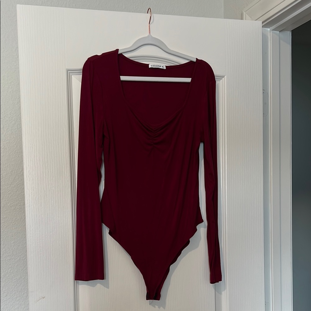 MangoPop Viral Long Sleeve Bodysuit Burgundy